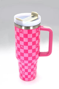 Fuchsia Bow Checkered 40oz Tumbler - FINAL SALE