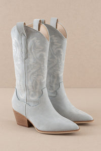 Lainey Western Embroidered Boot - Blue Suede