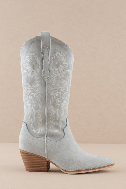 PREORDER - Lainey Western Embroidered Boot - Dusty Blue (Ships by 8/30/24)