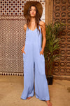 Vacay State Of Mind Blue Ribbed Wide Leg Jumpsuit - SALE