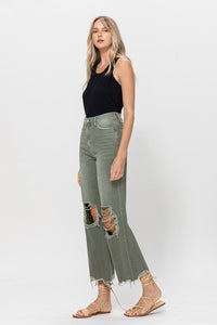 Happy Place 90's Crop Flare Jeans - Army Green