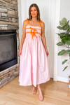 Chasing Sunsets Contrast Bow Midi Dress - Pink