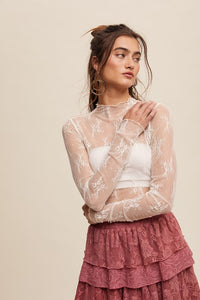 Made For You Mesh Lace Layering Top - Mocha