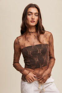 Made For You Mesh Lace Layering Top - Mocha