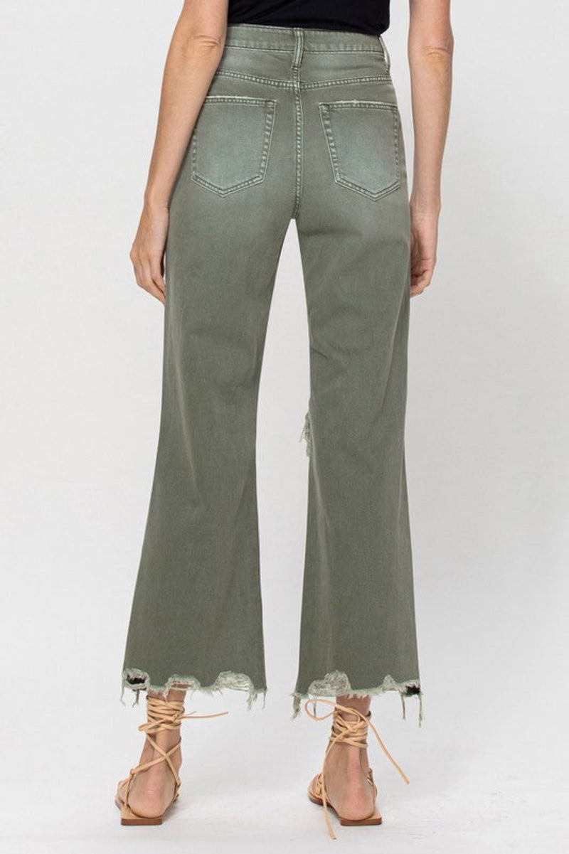 Happy Place 90's Crop Flare Jeans - Army Green