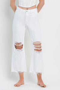 Channing 90's Distressed Crop Flare Jeans - White