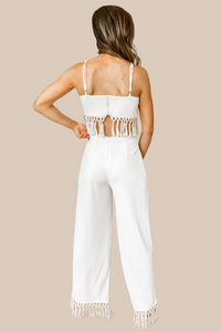 Getaway Tassel Cut Out Jumpsuit - Off White - SALE