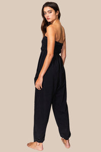 On The Move Strapless Jogger Jumpsuit - Black