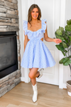 Beautiful Blue Plaid Cut Out Mini Dress