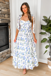 Florence Blue Floral Tie Strap Midi Dress