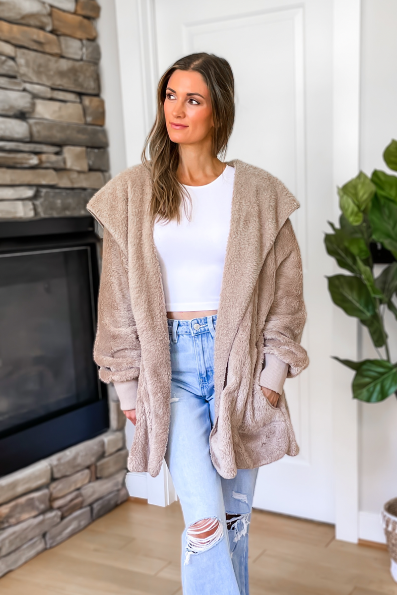 Feeling Cozy Hooded Cardigan - Taupe