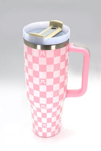 Pastel Pink Bow Checkered 40oz Tumbler - FINAL SALE