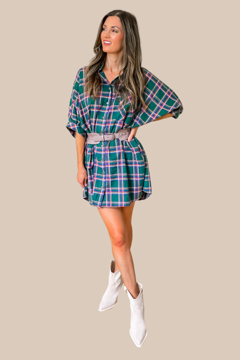 Back To My Roots Plaid Flannel Shirt Dress