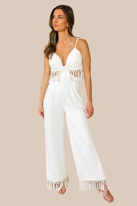 Getaway Tassel Cut Out Jumpsuit - Off White - SALE