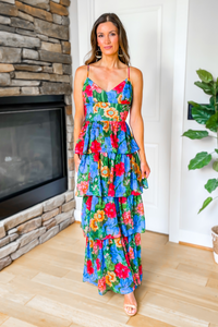 Garden Party Blue Floral Tiered Maxi Dress