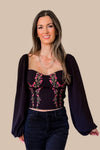 Whirlwind Romance Embroidered Top - Black - SALE