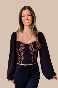 Whirlwind Romance Embroidered Top - Black - FINAL SALE