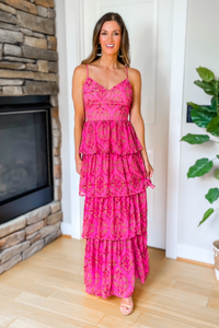 Statement Maker Pink Floral Tiered Maxi Dress