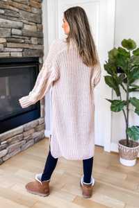 Nightingale Chunky Knit Pocketed Long Cardigan - Oatmeal