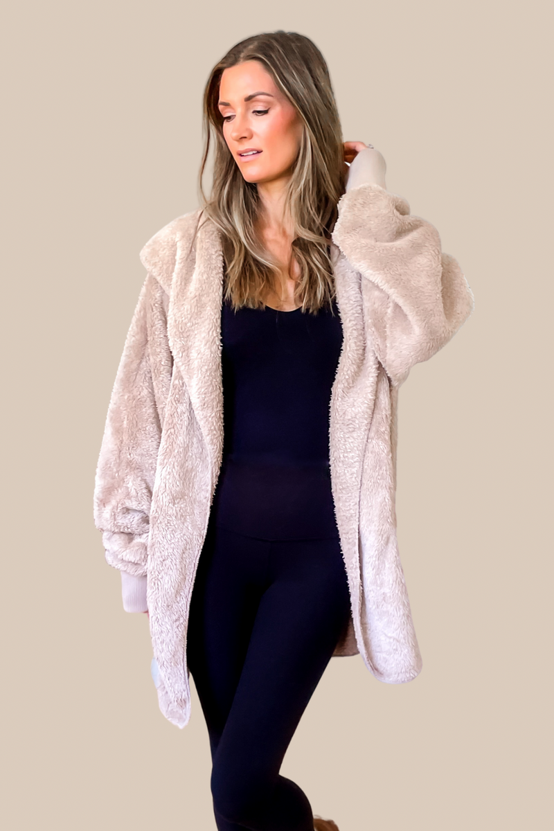 Feeling Cozy Hooded Cardigan - Taupe