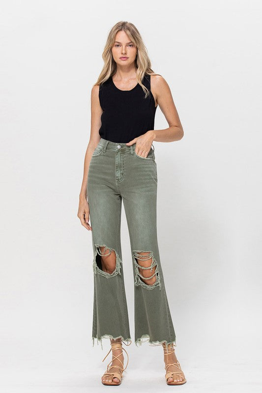 Army green ripped fashion jeans