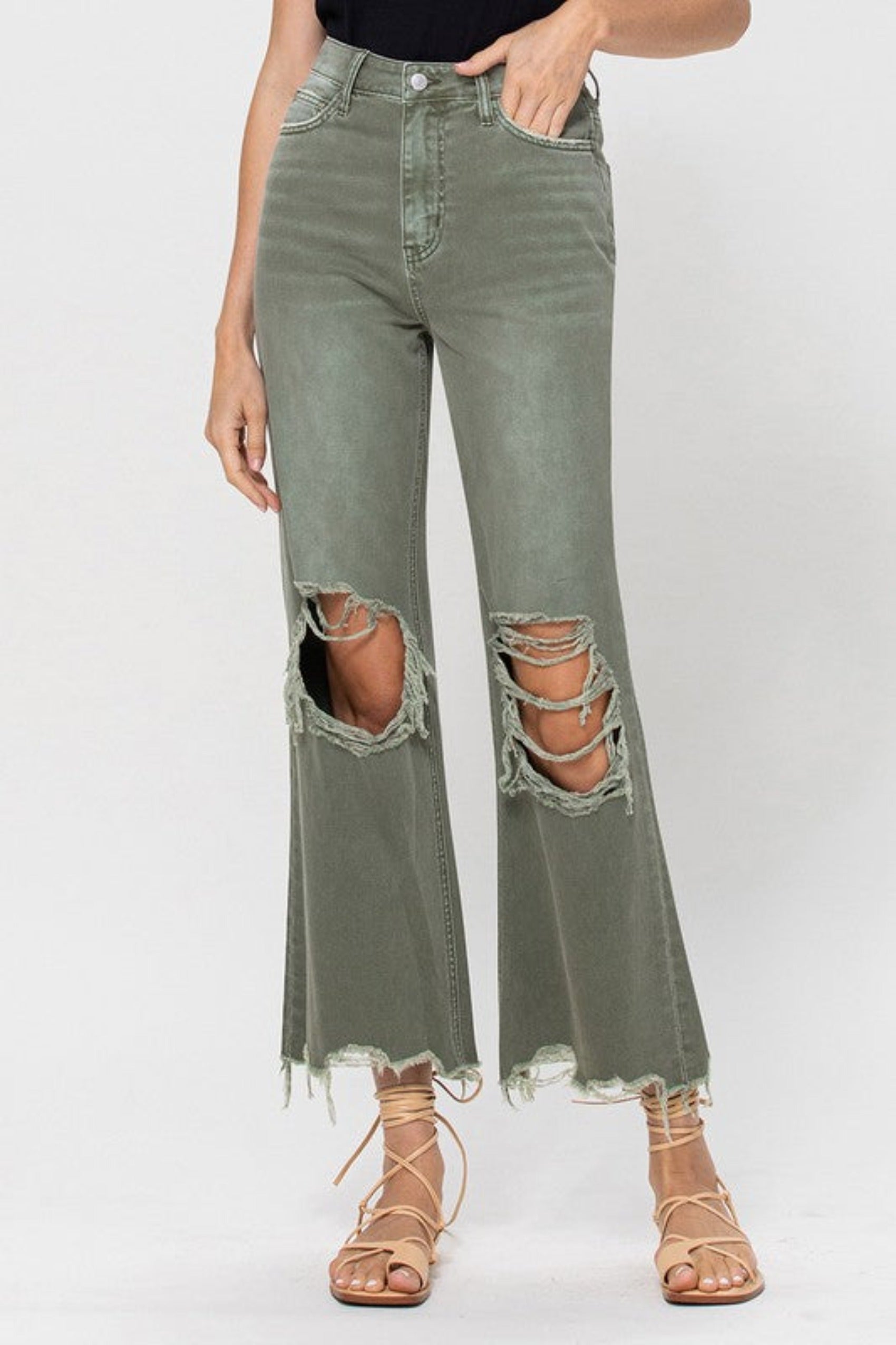 Army green distressed jeans hotsell