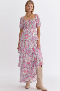 Pink Bloom Tiered Maxi Dress