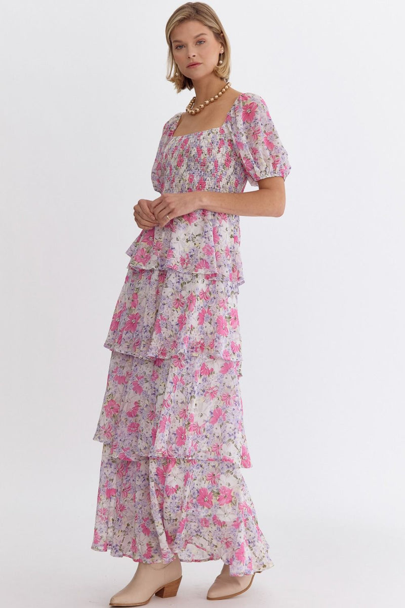 Pink Bloom Tiered Maxi Dress