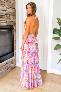 Amelia Multi Floral Halter Maxi Dress