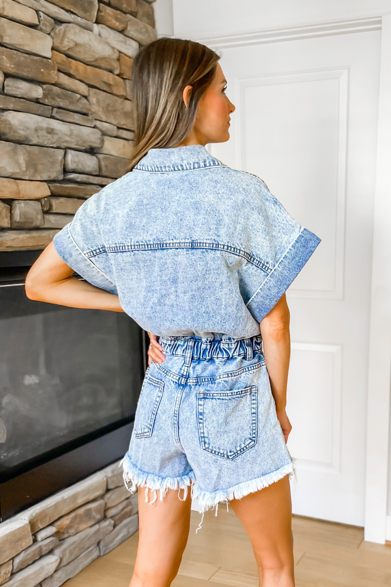 Denim Days Distressed Romper - restock!