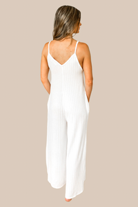 Vacay State Of Mind White Ribbed Wide Leg Jumpsuit - restock! - SALE