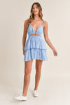 Delilah Eyelet Lace Ruffle Tie Front Mini Dress - Blue