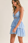 Delilah Eyelet Lace Ruffle Tie Front Mini Dress - Blue