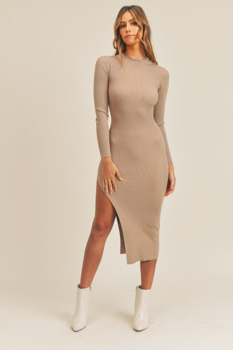 Never Impossible Ribbed Midi Sweater Dress - Taupe - FINAL SALE