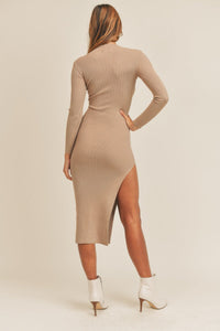 Never Impossible Ribbed Midi Sweater Dress - Taupe