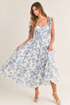 Florence Blue Floral Tie Strap Midi Dress