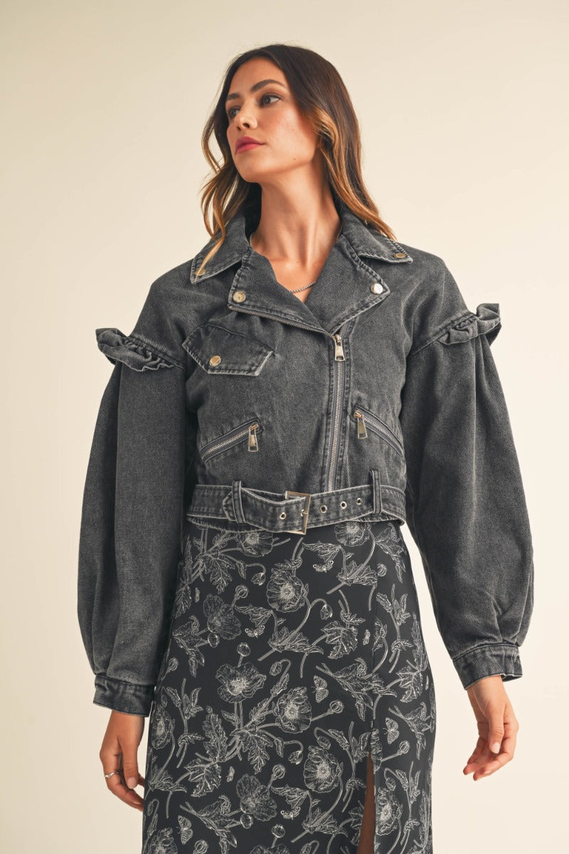 Black fashion jean moto jacket