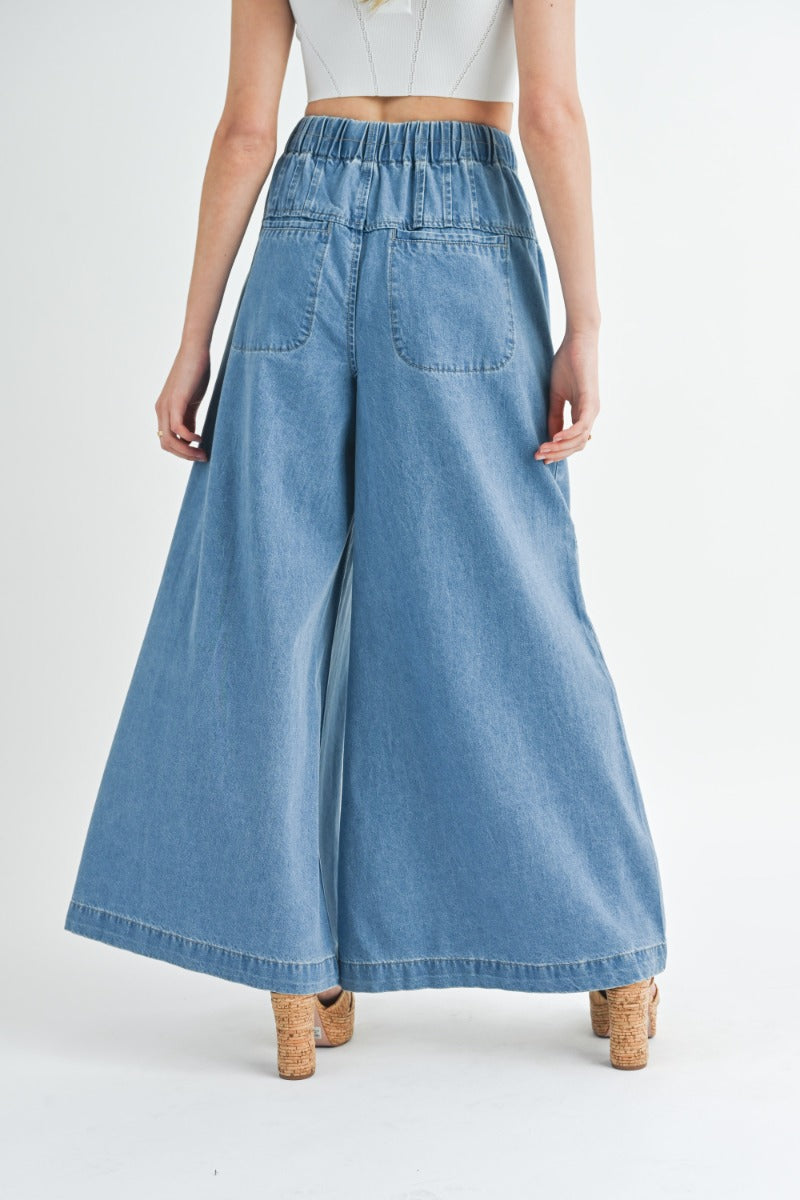 Maddie Pleated Wide Leg Denim Jeans