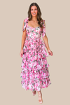 Bridgerton Pink Floral Tiered Ruffle Maxi Dress