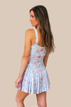 Maisey Pleated Active Romper Dress - Light Blue Floral