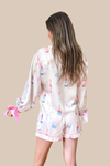 Ring and Champagne Ribbon Bow Satin Pajama Set - Ivory and Pink