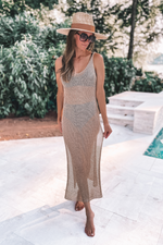 Gold Mesh Knit Cover Up Midi Dress