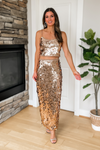 Celebrate Sequin Crop Top And Midi Skirt Set - Rose Gold