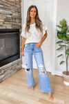 Kelly High Rise Distressed Wide Leg Jeans