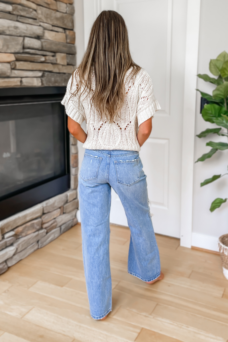 Kelly High Rise Distressed Wide Leg Jeans