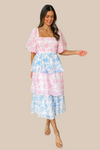 Tea Party Tiered Midi Dress - Pink and Blue