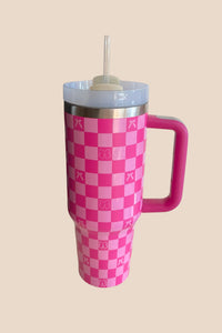 Fuchsia Bow Checkered 40oz Tumbler - DOORBUSTER SALE