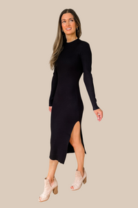 Never Impossible Ribbed Midi Sweater Dress - Black - FINAL SALE