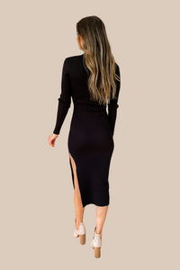 Never Impossible Ribbed Midi Sweater Dress - Black - FINAL SALE