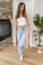 Nightingale Chunky Knit Pocketed Long Cardigan - Oatmeal